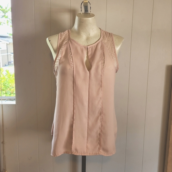 Maeve Anthropologie Pastel Pink Mesh Lace Panel Tank Top Shell Blouse Office - Picture 1 of 12